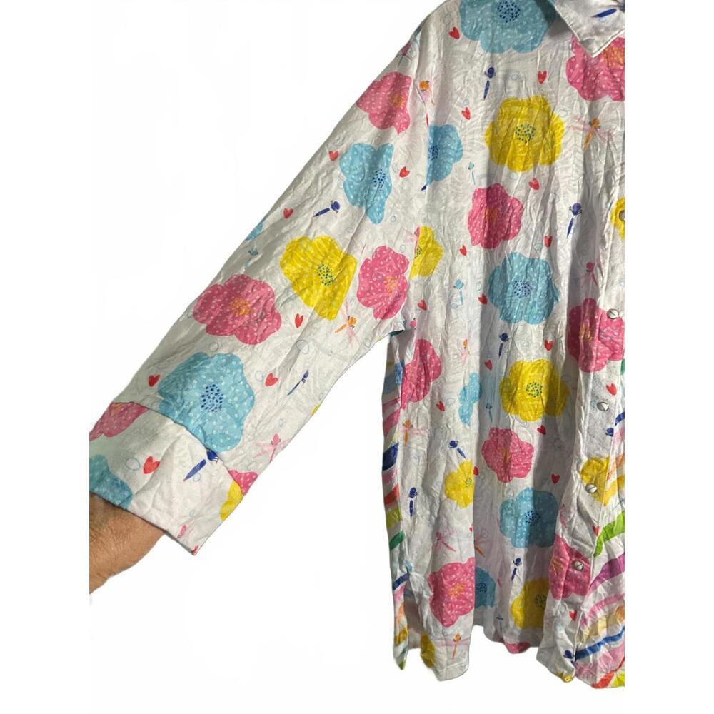 Shana Long Sleeve Button-Up Shirt with Colorful Floral and Stripe Pattern XL - Picture 3 of 9